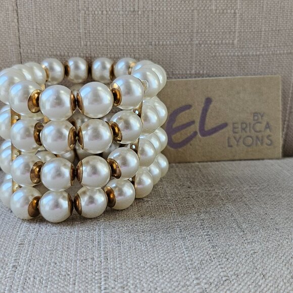 New Erica Lyons Pearl Bracelet Beaded Faux Pearl Four Strand NWT Stretch Wrap - Picture 5 of 16